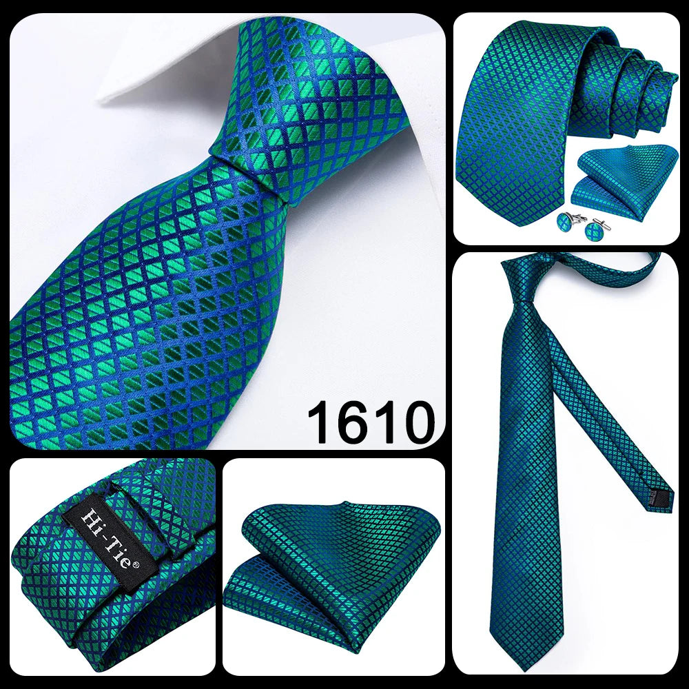 Brand New 2025 Hi-Tie Light Blue Striped Novelty Silk Wedding Tie For Men Handky Cufflinks Nicktie Set Fashion Design Business Party