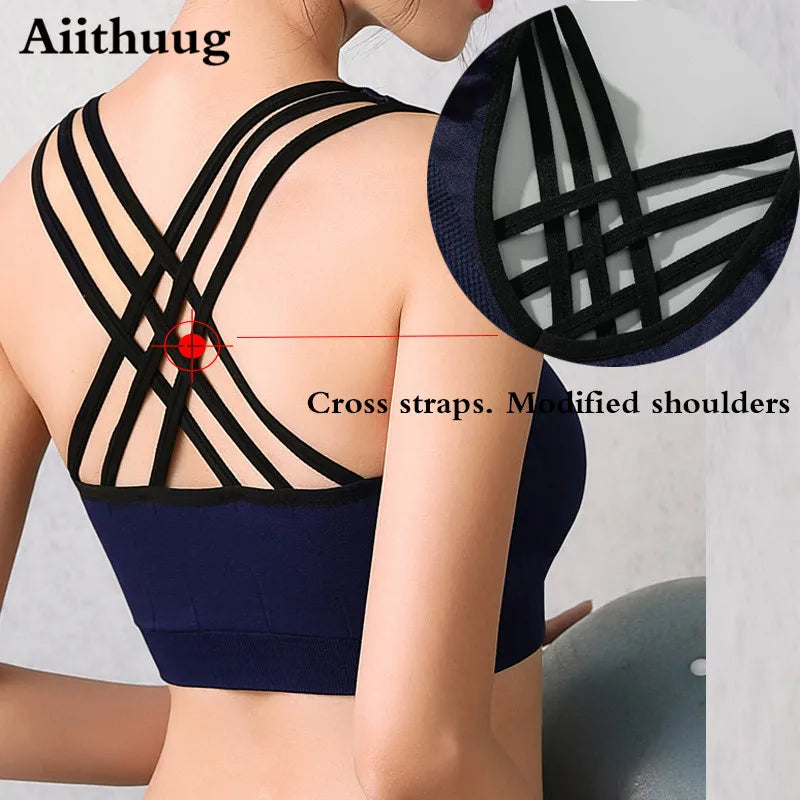 NEW 2024 Aiithuug Bras for Women High Impact Padded Workout Yoga Bra Fitness Cross Back Sports Bras for Women Padded Seamless for Yoga