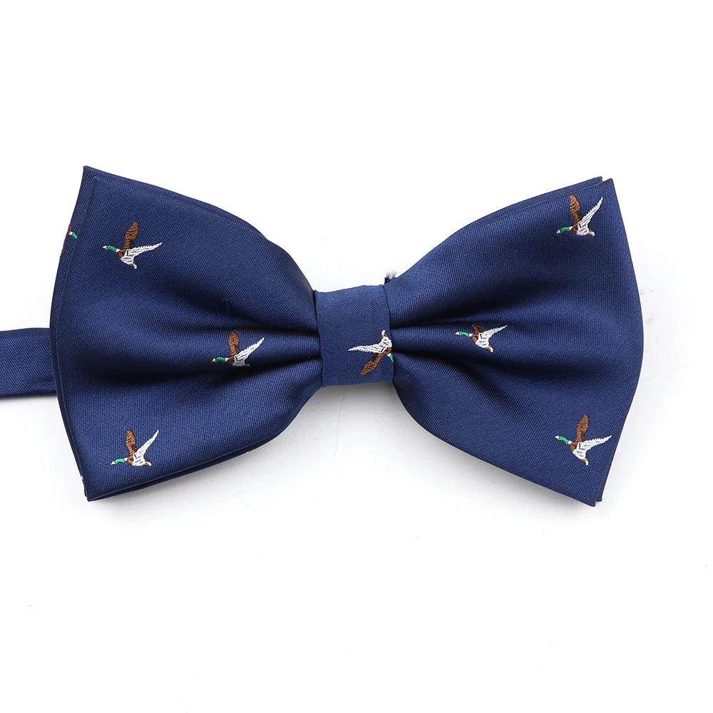 2025 New Men Bow Ties 100% Microfiber Jacquard Woven Blue Cartoon Animal Pattern Bowtie For Party Wedding Festival Family Gift