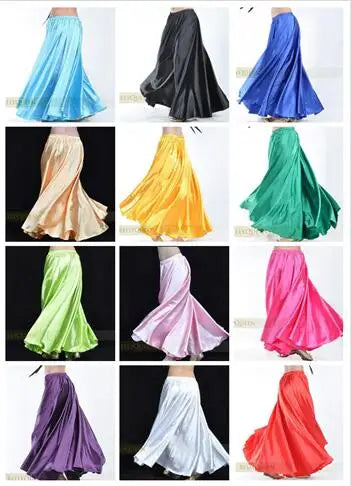 AMAZONY NEW 1 pcs/lot new style women sexy Shining Satin Long Skirt Swing Skirt dancing lady Costume 14 color