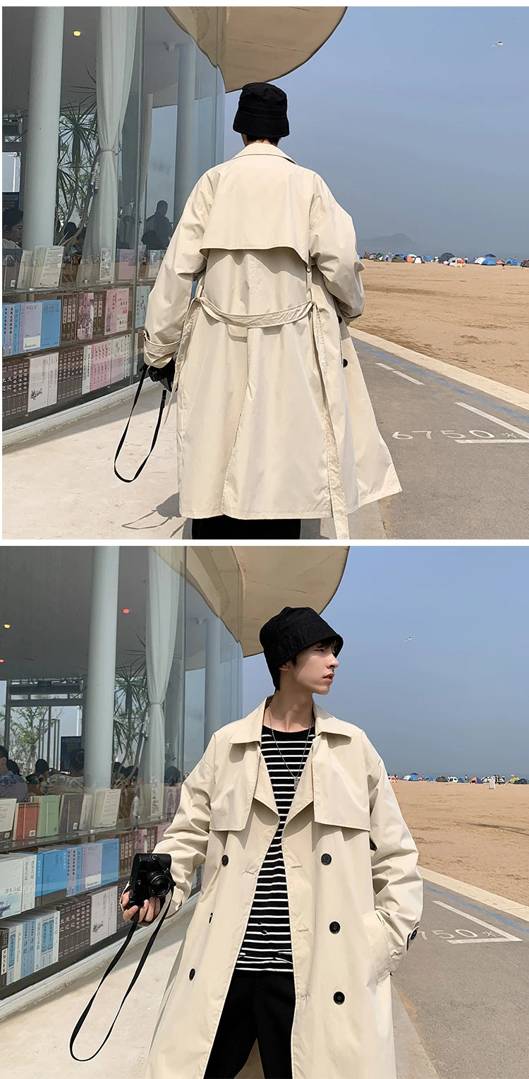 New Collections Autumn and Winter 2024-2025  trench coat mens Korean style Male Streetwear Windbreaker Trenchcoat Men Solid  coats for men Casual Loose Long Overcoat
