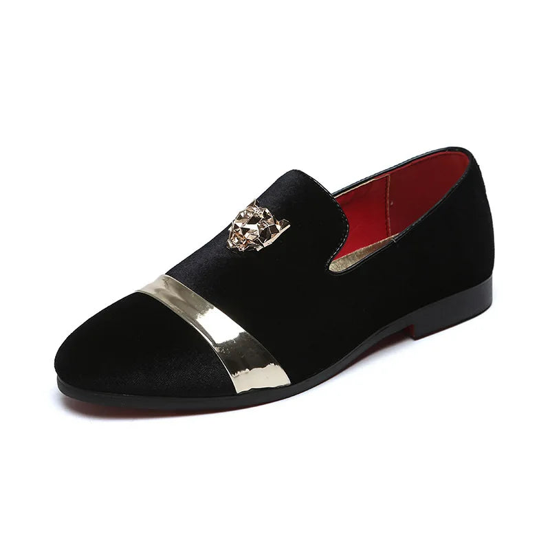 TINTINOS 2024 New Men Wedding Loafers Velvet Shoes Fashion Quality Tiger Gold metal Men Dress Shoes Men's Flats wholesale  ST359