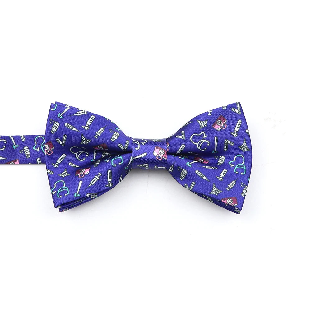 2025 New Men Bow Ties 100% Microfiber Jacquard Woven Blue Cartoon Animal Pattern Bowtie For Party Wedding Festival Family Gift