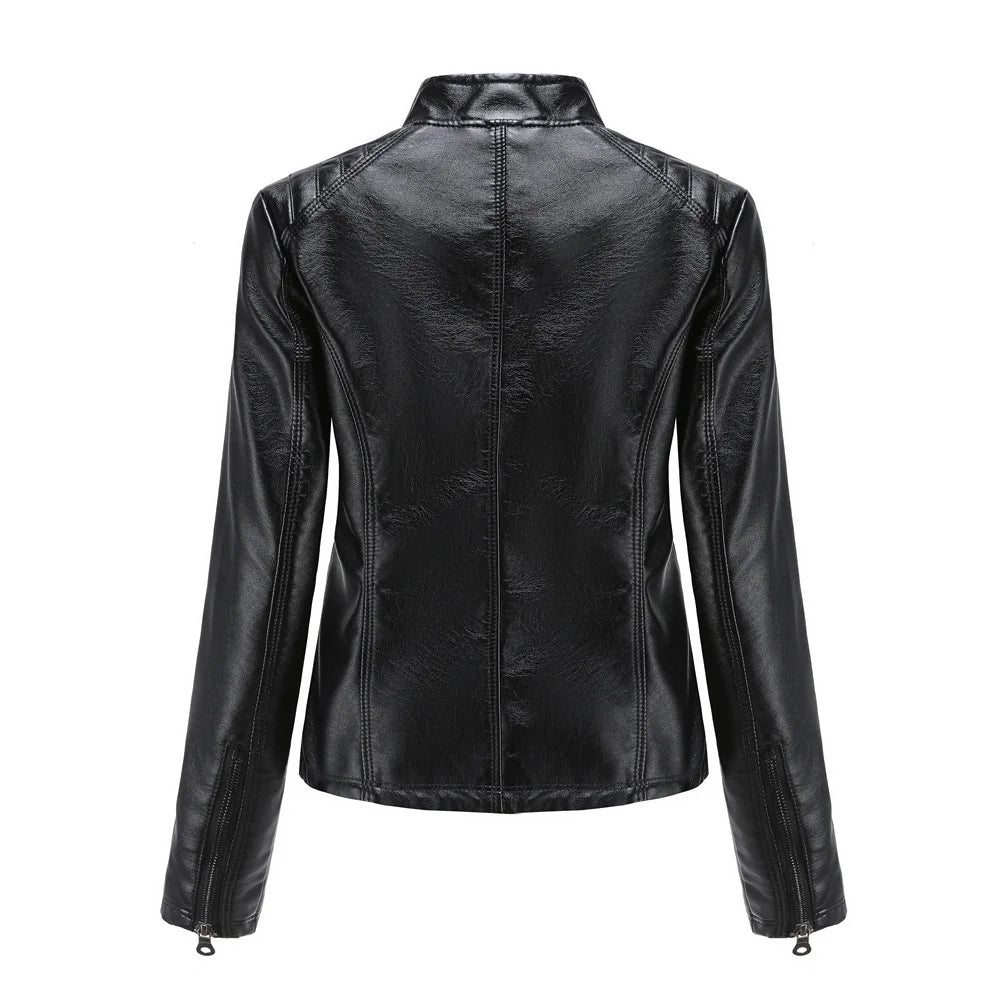 New In 2024 Spring Autumn Women's Pu Leather Jacket Fashion Casual Streetwear Coats Office Lady Black Zipper Jackets Outerwear