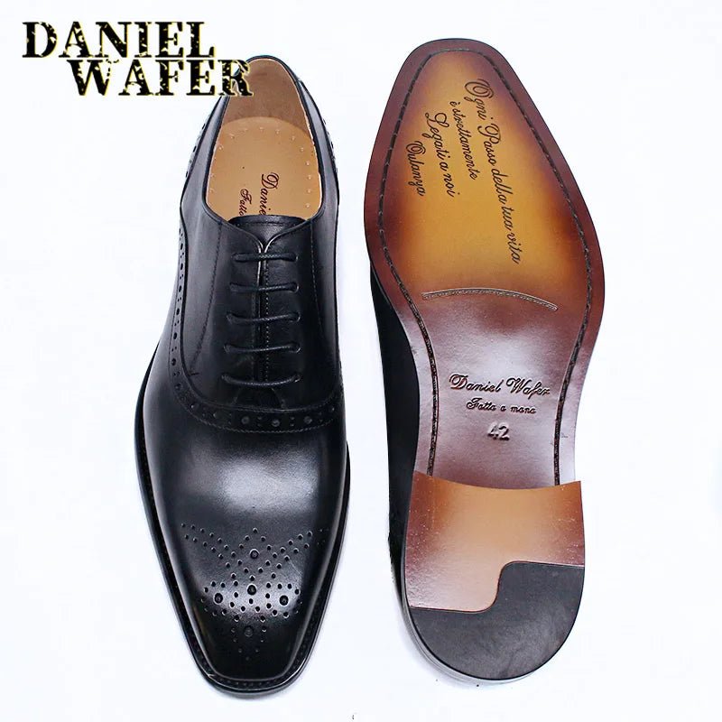 Men's Genuine Leather Oxford Shoes Brown & Black 2025 - 2026  High-Quality Snake Print Lace-Up Business Dress Suit Wedding Shoes