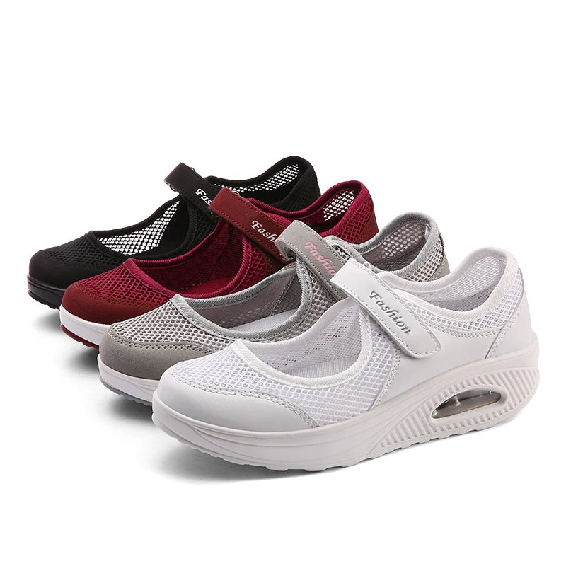 Summer Women Flat Platform Shoes Woman Casual Mesh Breathable Slip On Fabric Sneakers Shoes For Women Female Mary Jane Shoe.