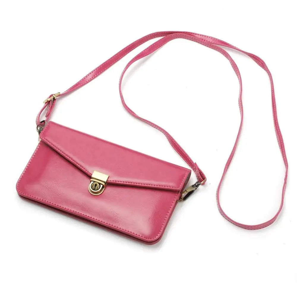 6.5'' Universal Mobile Phone Bag  PU Leather Pouch Crossbody Bags  Double Card Pocket Portable Handbag For iPhone For Samsung
