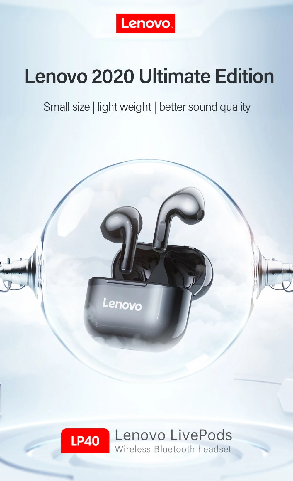 Original Lenovo LP40 wireless headphones TWS Bluetooth Earphones Touch Control Sport Headset Stereo Earbuds For Phone Android Special Gift A Free Laptop Stand is given when you buy one Lenovo LP40