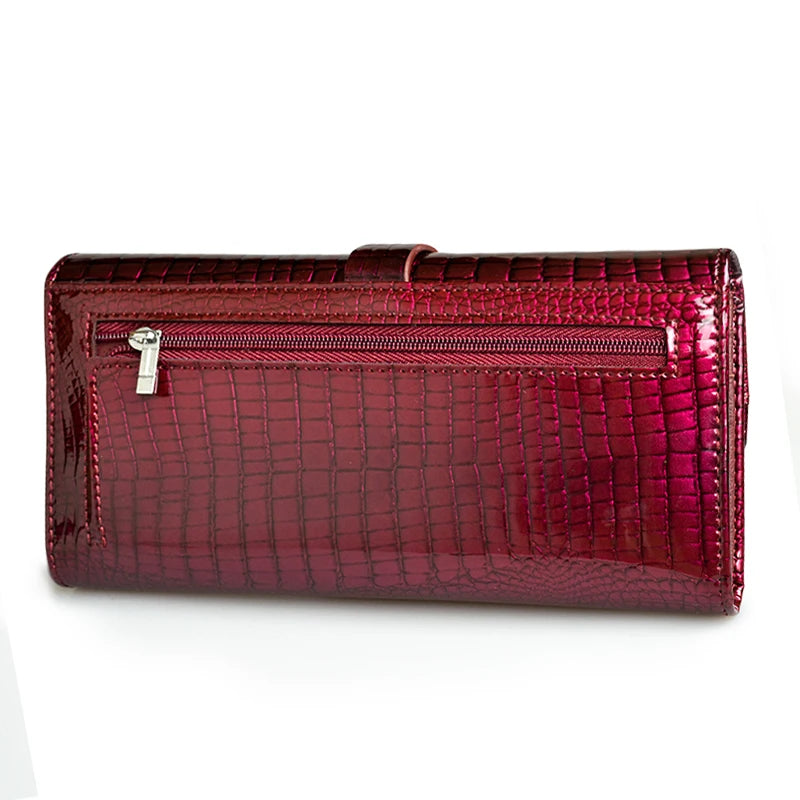2024 HH Women Long Wallet Genuine Leather Wallets Red Aligator Pattern Cowhide Purse Three Fold Large Capacity Clutch Wallet Luxury