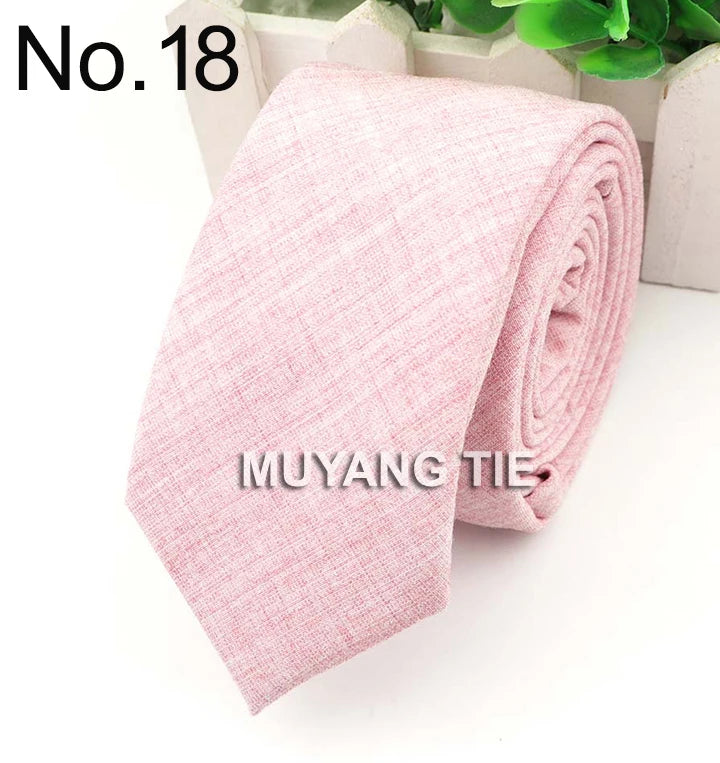 New 2025 Solid Color 6cm Width Tie Cotton Pure Colorful Slim Neckties for Wedding Ties Skinny Groom Necktie for Men