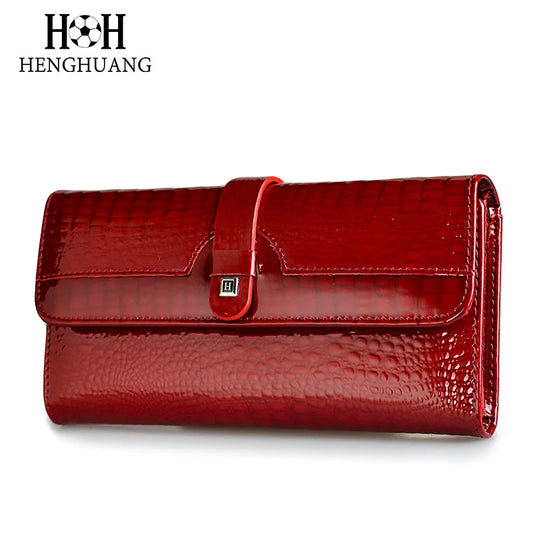2024 HH Women Long Wallet Genuine Leather Wallets Red Aligator Pattern Cowhide Purse Three Fold Large Capacity Clutch Wallet Luxury