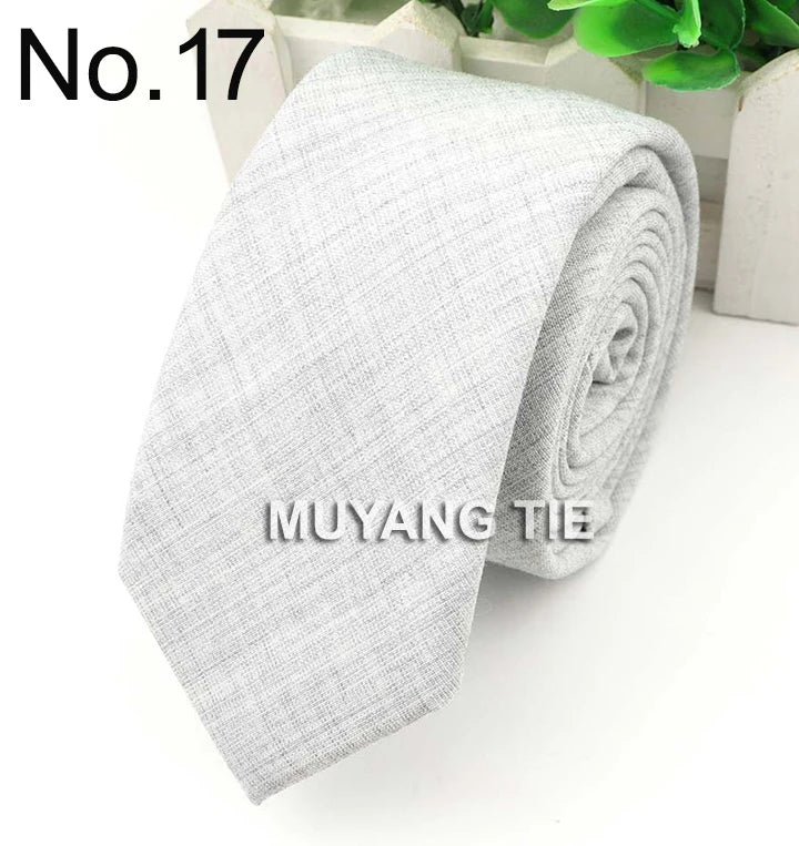 New 2025 Solid Color 6cm Width Tie Cotton Pure Colorful Slim Neckties for Wedding Ties Skinny Groom Necktie for Men