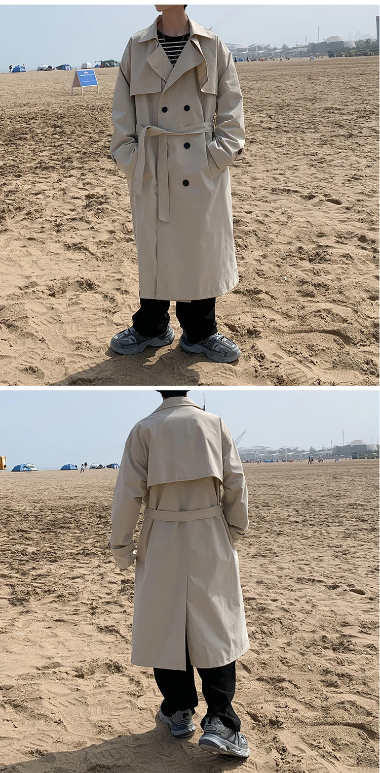 New Collections Autumn and Winter 2024-2025  trench coat mens Korean style Male Streetwear Windbreaker Trenchcoat Men Solid  coats for men Casual Loose Long Overcoat