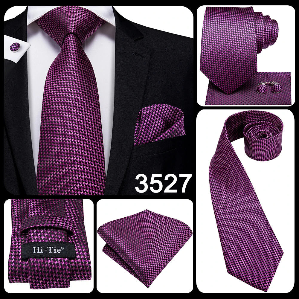 New 2025 Clasic Grey Tie for Men Silk Fabric Jacquard Woven Tie Hanky Cufflinks Set for Men Designer Fashion Silk Ties SN-1466