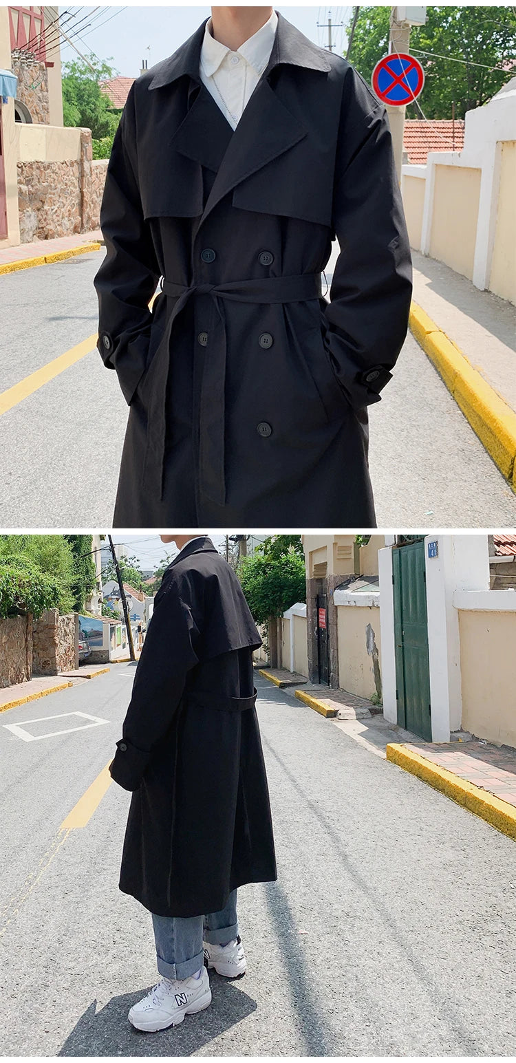 New Collections Autumn and Winter 2024-2025  trench coat mens Korean style Male Streetwear Windbreaker Trenchcoat Men Solid  coats for men Casual Loose Long Overcoat