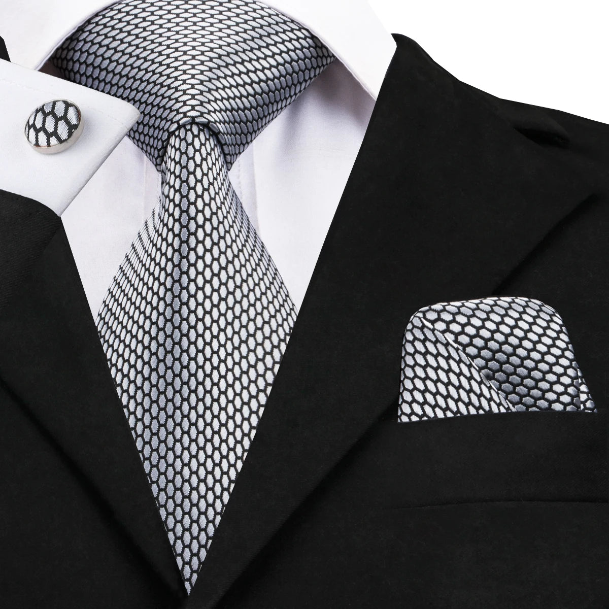 New 2025 Clasic Grey Tie for Men Silk Fabric Jacquard Woven Tie Hanky Cufflinks Set for Men Designer Fashion Silk Ties SN-1466