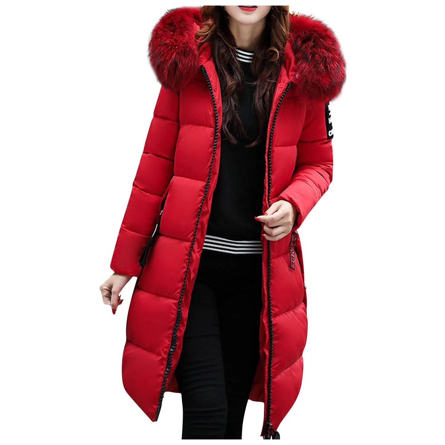 New 2024-2025 Women Autumn Winter Jacket Big Hair Collar Slim Waist Long Down Cotton Jacket Vintage Warm Coat Female Oversized long Parkas