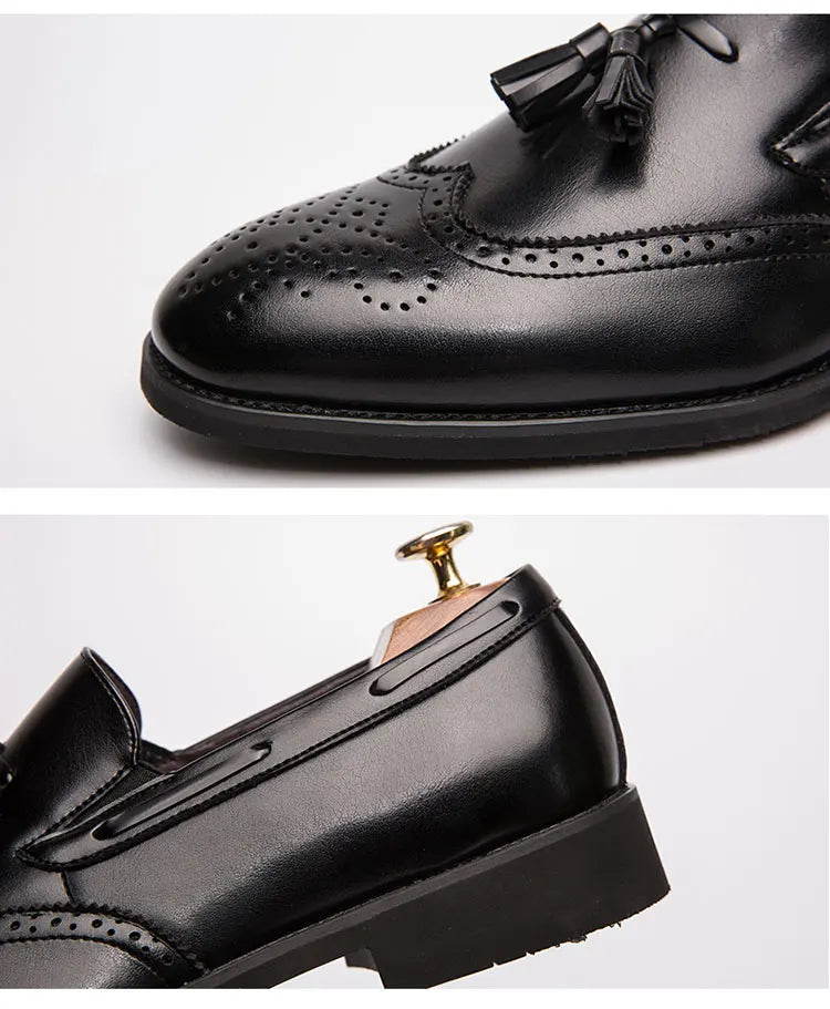 Men Fringe Loafers 38-48 Slip On Casual Spring Autumn Black Brogues moccasins Walking Shoes Genuine Leather Fashion Boys Flats