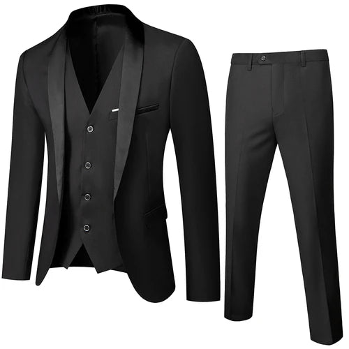 Black Men's Suit 3 Pieces, Business Wedding Terno Masculino, Fashion Slim Fit Costume Homme, Blue Red Gray, Asian Size M-4XL 5XL