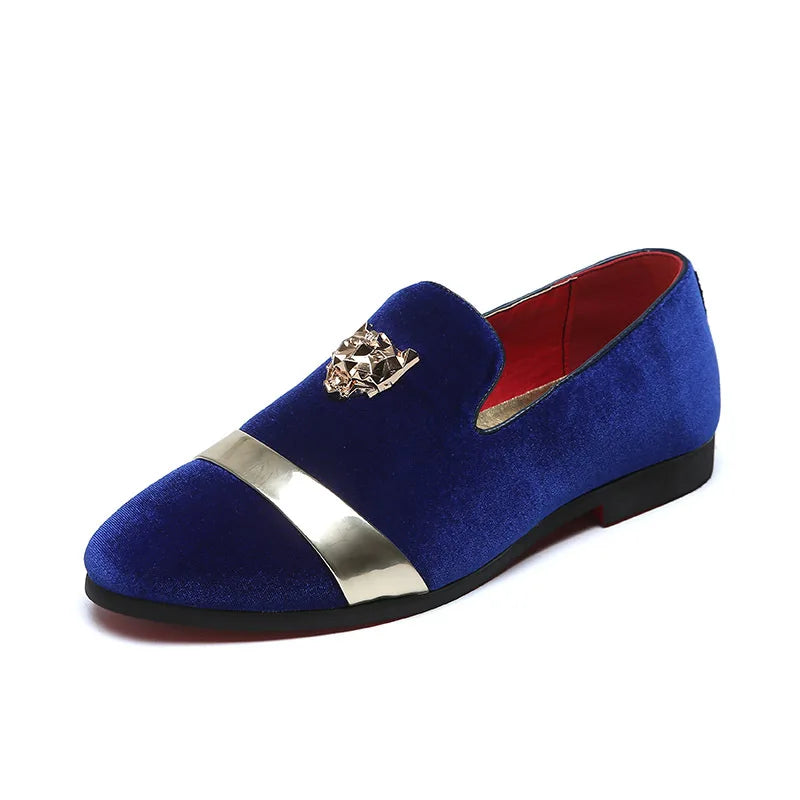 TINTINOS 2024 New Men Wedding Loafers Velvet Shoes Fashion Quality Tiger Gold metal Men Dress Shoes Men's Flats wholesale  ST359