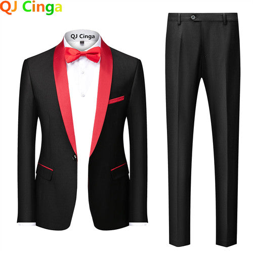 Black Men's Suit 3 Pieces, Business Wedding Terno Masculino, Fashion Slim Fit Costume Homme, Blue Red Gray, Asian Size M-4XL 5XL