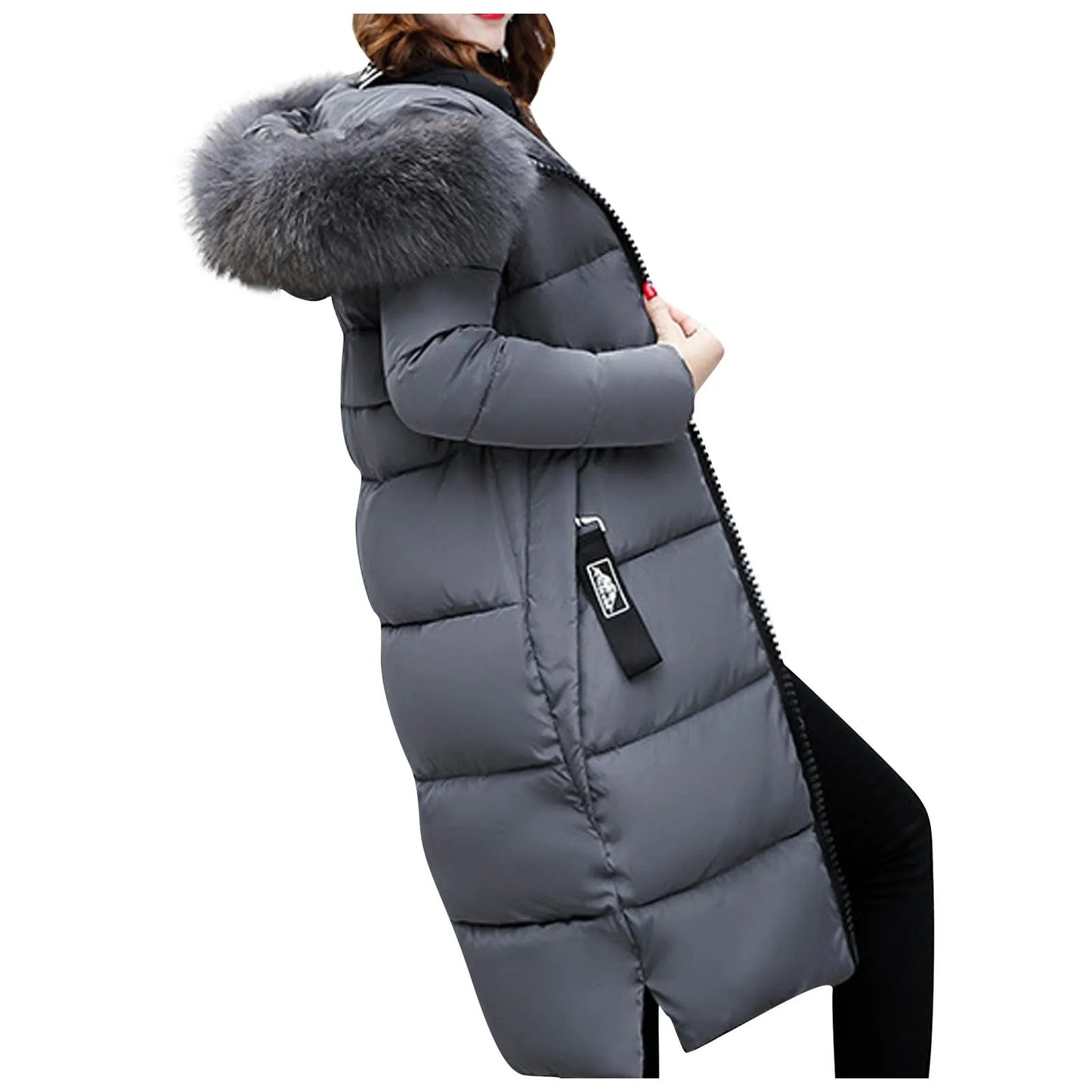 New 2024-2025 Women Autumn Winter Jacket Big Hair Collar Slim Waist Long Down Cotton Jacket Vintage Warm Coat Female Oversized long Parkas