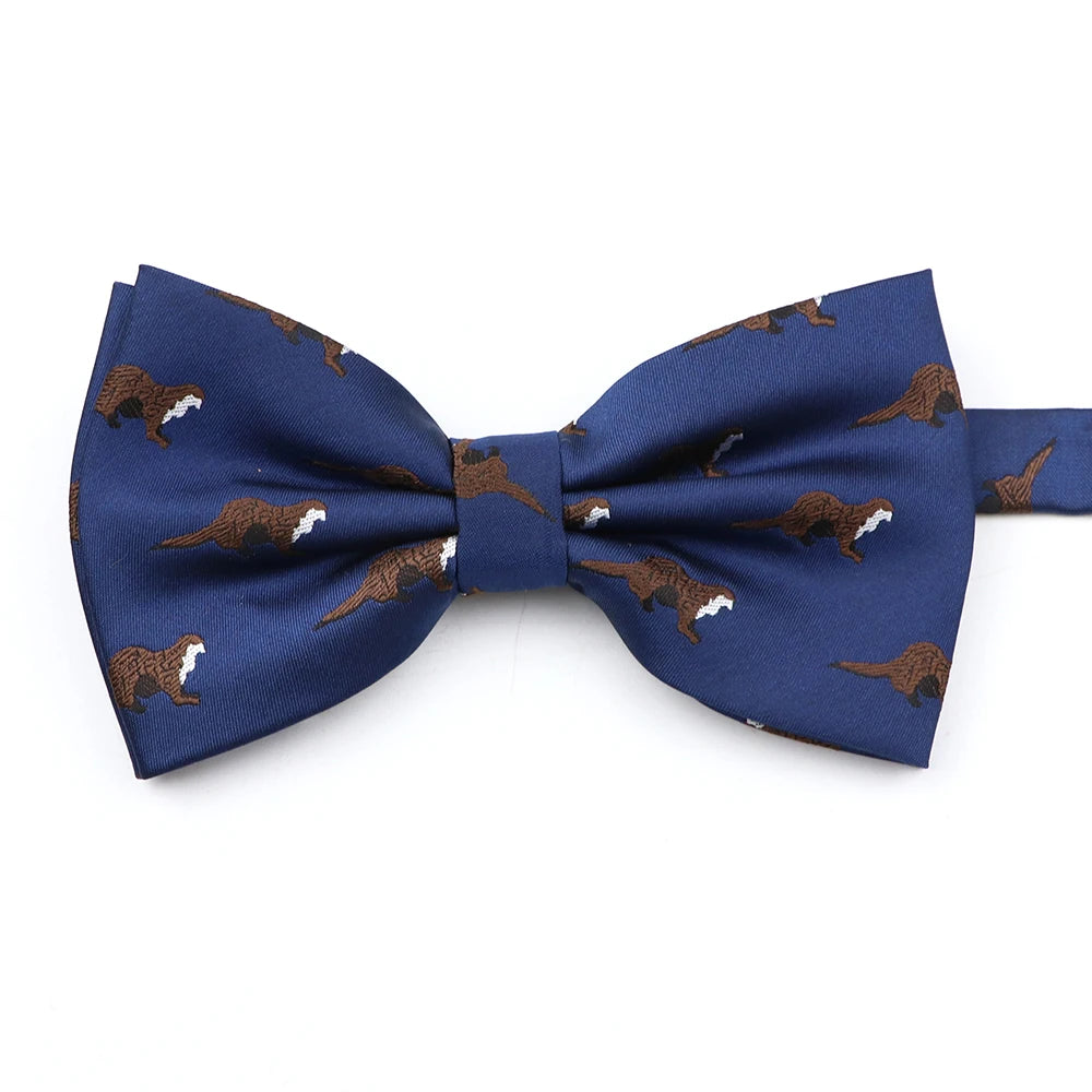 2025 New Men Bow Ties 100% Microfiber Jacquard Woven Blue Cartoon Animal Pattern Bowtie For Party Wedding Festival Family Gift