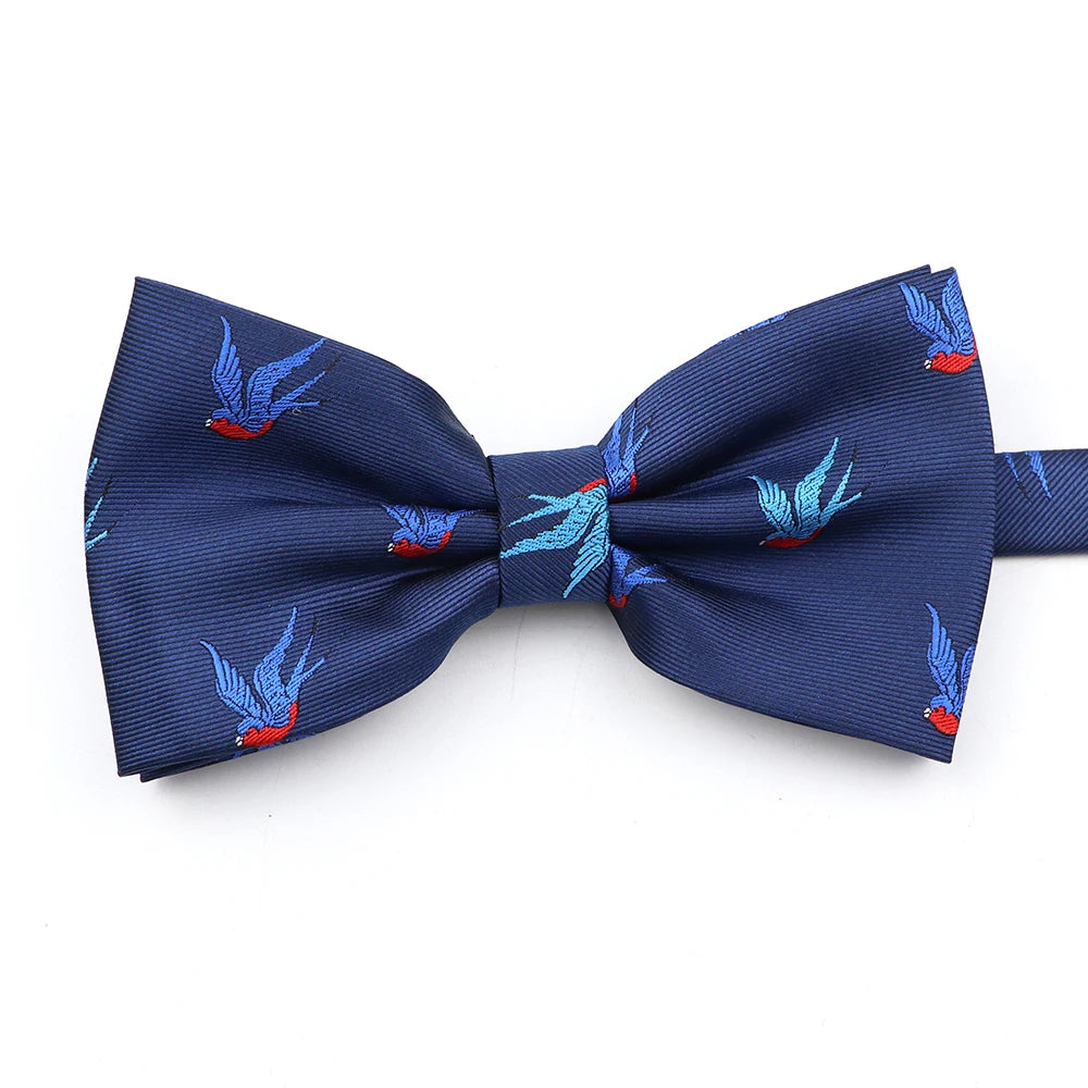 2025 New Men Bow Ties 100% Microfiber Jacquard Woven Blue Cartoon Animal Pattern Bowtie For Party Wedding Festival Family Gift