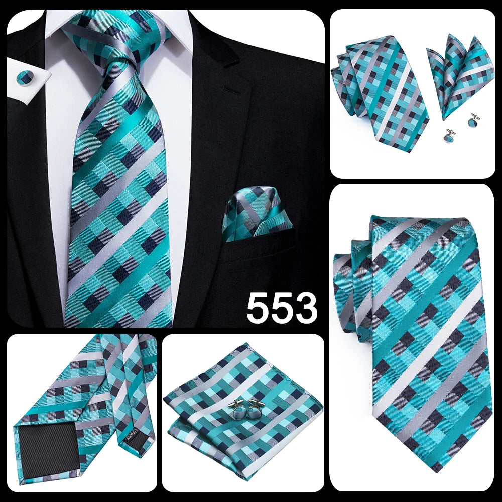 New 2025 Clasic Grey Tie for Men Silk Fabric Jacquard Woven Tie Hanky Cufflinks Set for Men Designer Fashion Silk Ties SN-1466