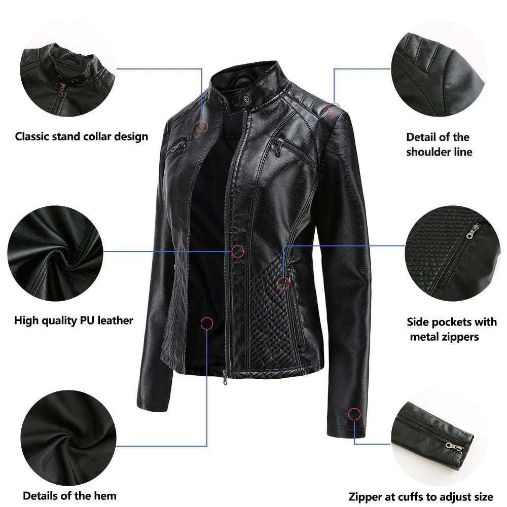 New In 2024 Spring Autumn Women's Pu Leather Jacket Fashion Casual Streetwear Coats Office Lady Black Zipper Jackets Outerwear