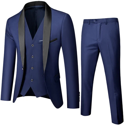 Black Men's Suit 3 Pieces, Business Wedding Terno Masculino, Fashion Slim Fit Costume Homme, Blue Red Gray, Asian Size M-4XL 5XL