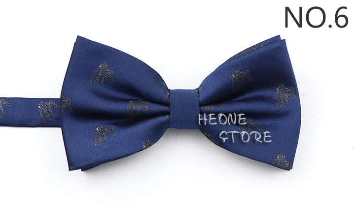 2025 New Men Bow Ties 100% Microfiber Jacquard Woven Blue Cartoon Animal Pattern Bowtie For Party Wedding Festival Family Gift