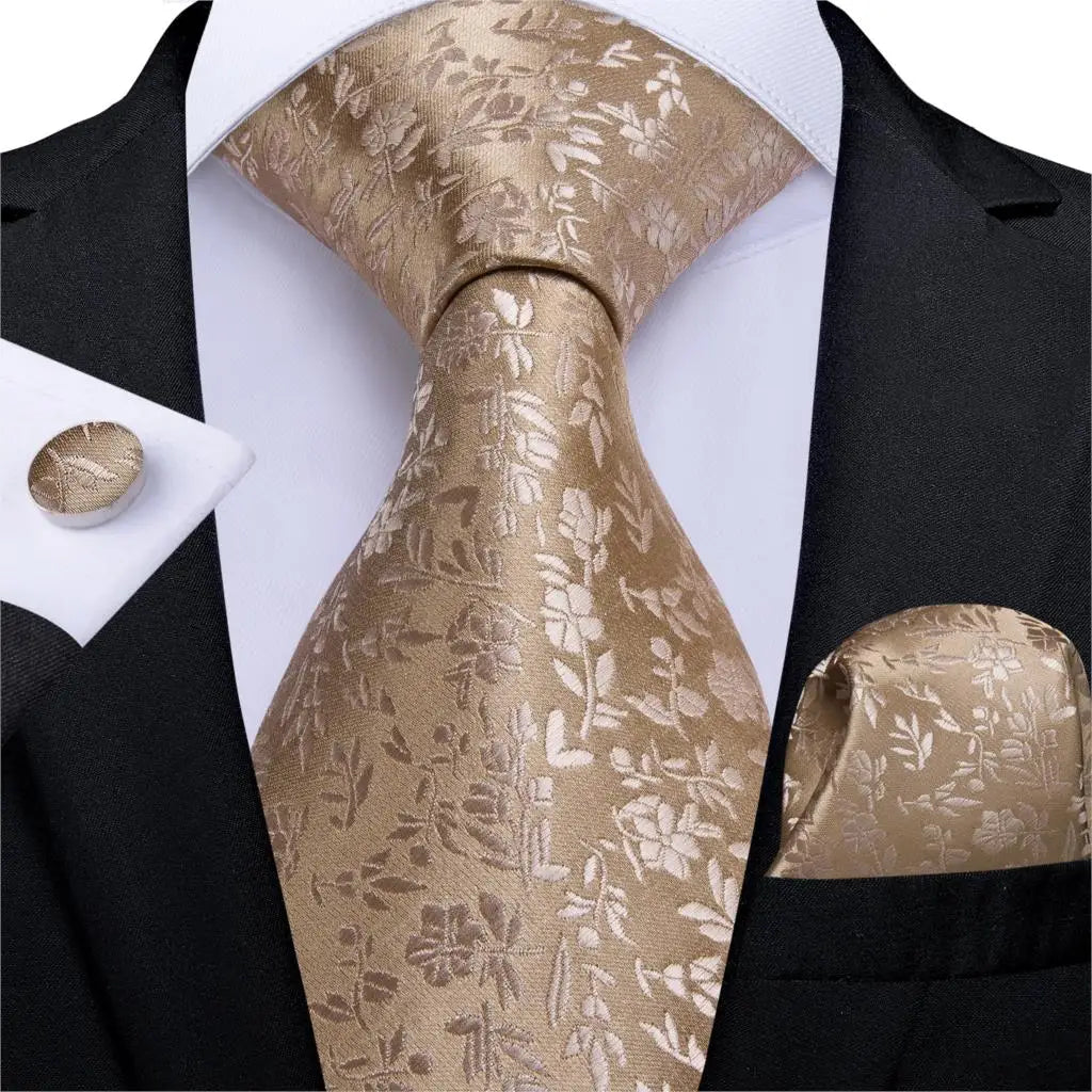 Brand New 2025 Mens Tie 100% Silk Classic Jacquard Woven 8cm Gold Yellow Formal Business Wedding Neck Tie Pocket Square Set Suit Cravat