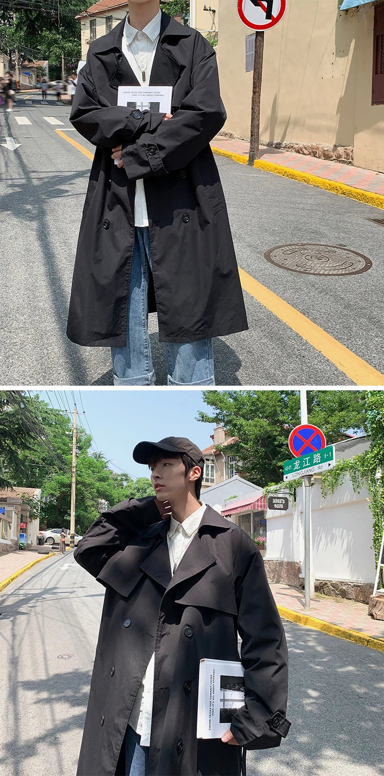 New Collections Autumn and Winter 2024-2025  trench coat mens Korean style Male Streetwear Windbreaker Trenchcoat Men Solid  coats for men Casual Loose Long Overcoat