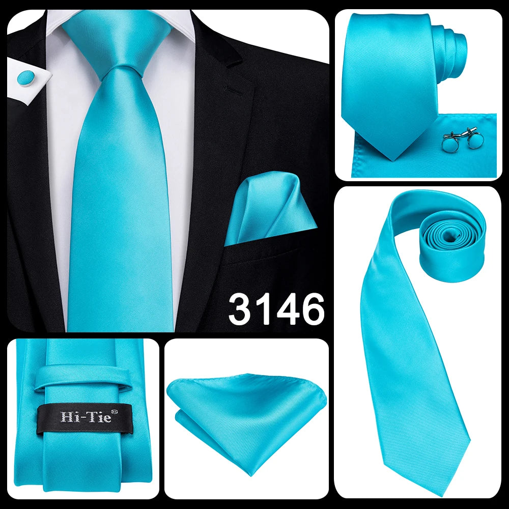Brand New 2025 Hi-Tie Light Blue Striped Novelty Silk Wedding Tie For Men Handky Cufflinks Nicktie Set Fashion Design Business Party