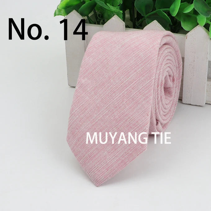 New 2025 Solid Color 6cm Width Tie Cotton Pure Colorful Slim Neckties for Wedding Ties Skinny Groom Necktie for Men