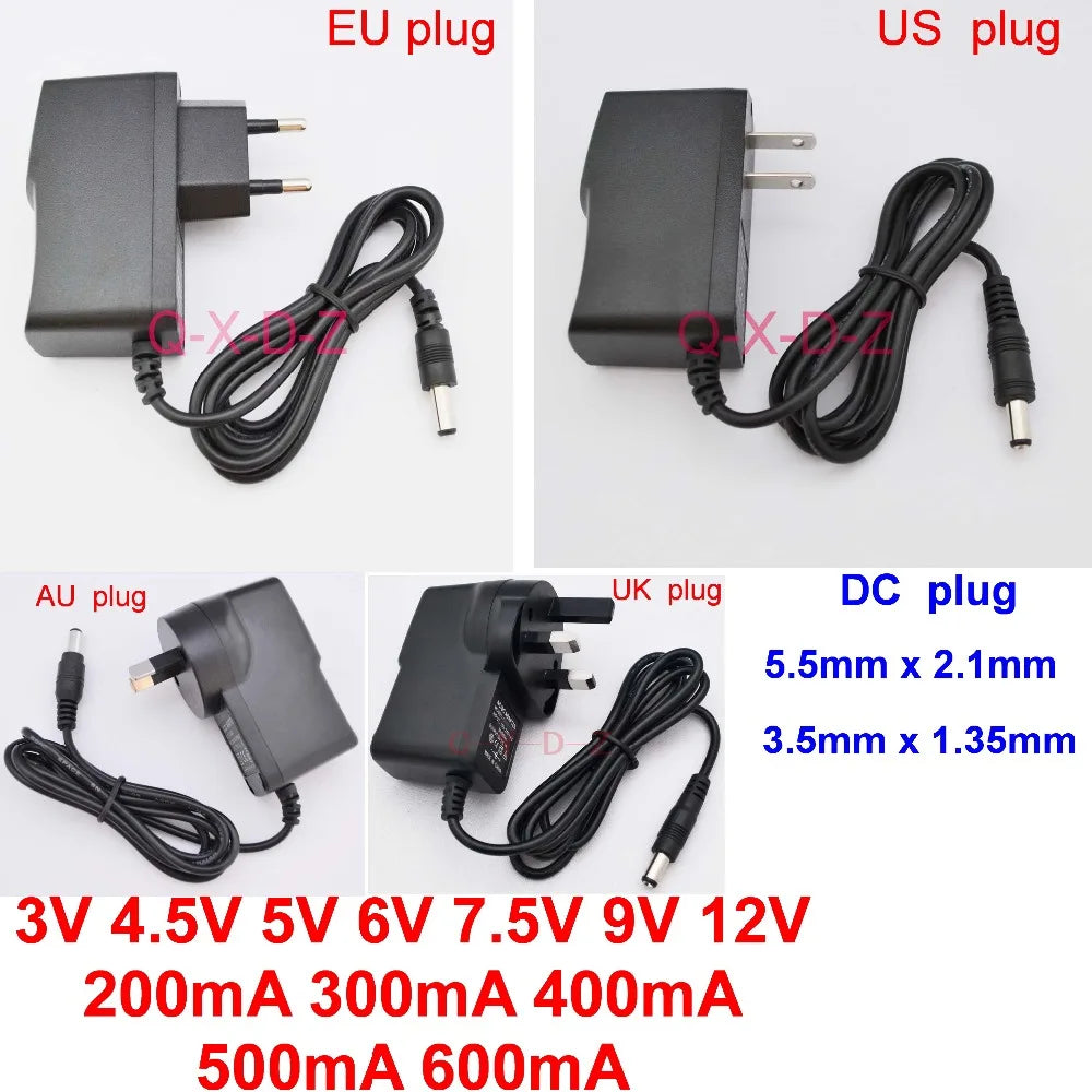 1PCS AC110-240V DC 3V 4.5V 5V 6V 7.5V 9V 12V 300mA 400mA 500mA 600mA  adapter AC / DC Converter power supply EU US AU UK