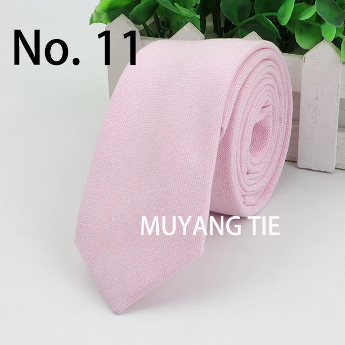 New 2025 Solid Color 6cm Width Tie Cotton Pure Colorful Slim Neckties for Wedding Ties Skinny Groom Necktie for Men