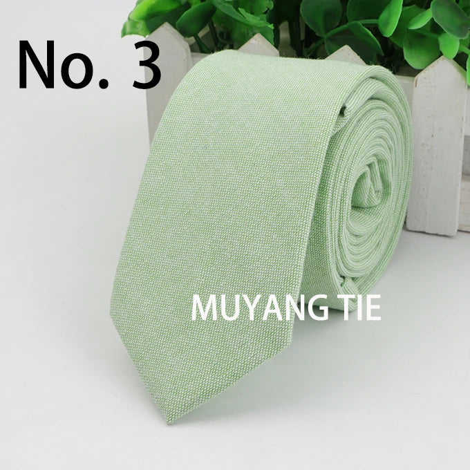 New 2025 Solid Color 6cm Width Tie Cotton Pure Colorful Slim Neckties for Wedding Ties Skinny Groom Necktie for Men