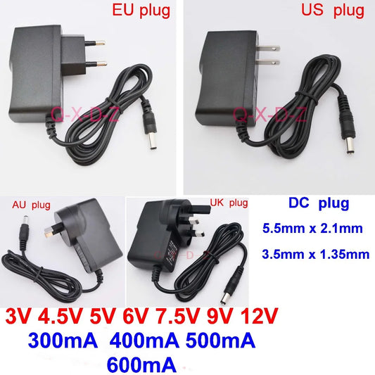 1PCS AC110-240V DC 3V 4.5V 5V 6V 7.5V 9V 12V 300mA 400mA 500mA 600mA  adapter AC / DC Converter power supply EU US AU UK