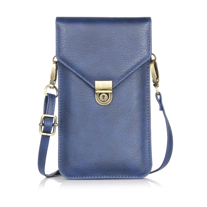 6.5'' Universal Mobile Phone Bag  PU Leather Pouch Crossbody Bags  Double Card Pocket Portable Handbag For iPhone For Samsung