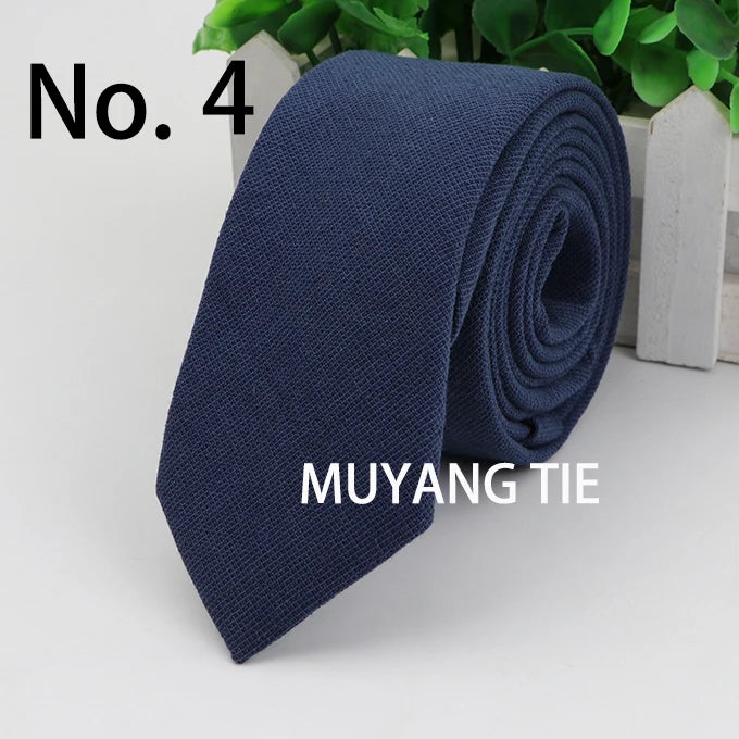 New 2025 Solid Color 6cm Width Tie Cotton Pure Colorful Slim Neckties for Wedding Ties Skinny Groom Necktie for Men