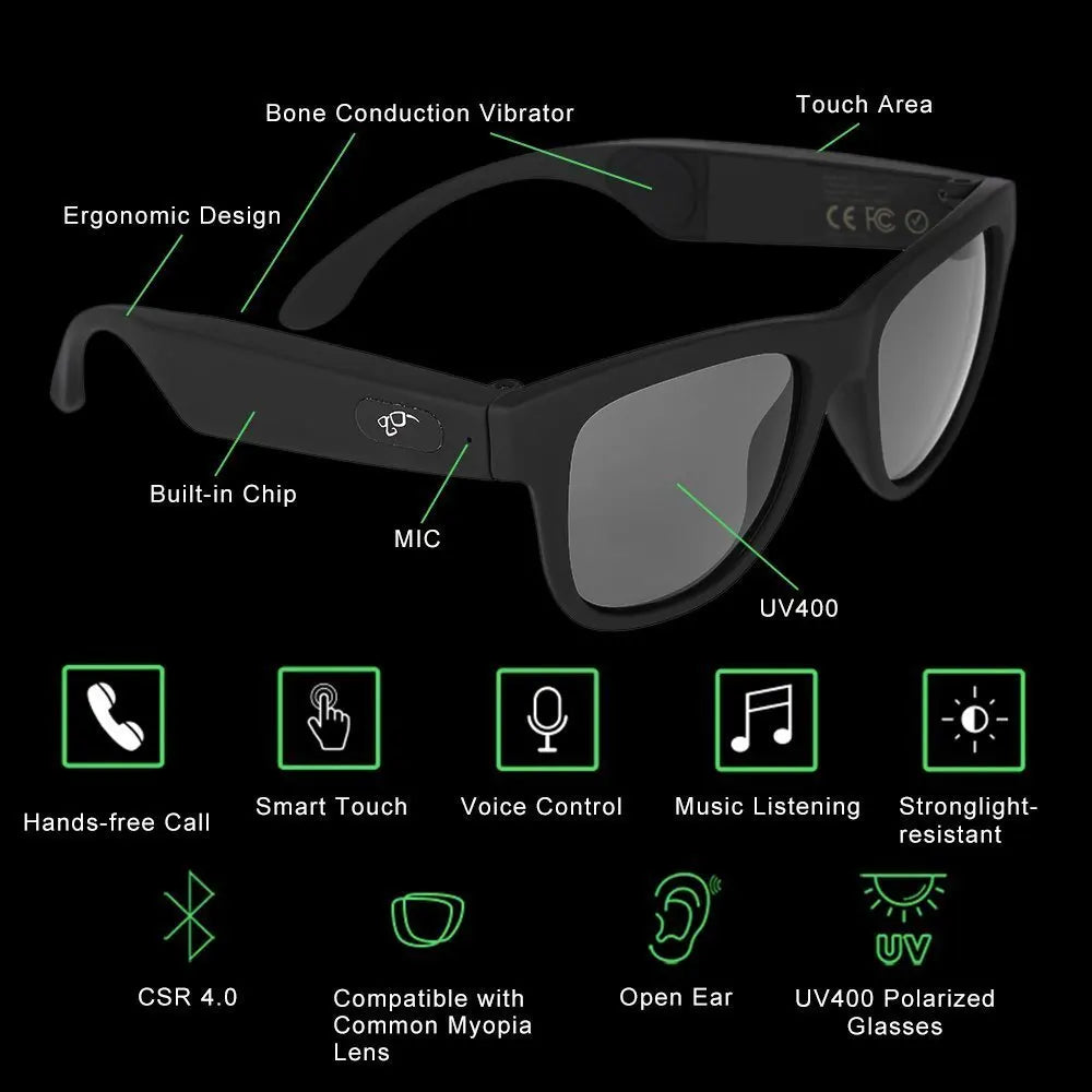 NEW 2024-2025 G1 Bone Conduction Bluetooth Earphone Smart Sport Sunglasses Wireless Stereo Music Sunglasses Sports Headset Headphone