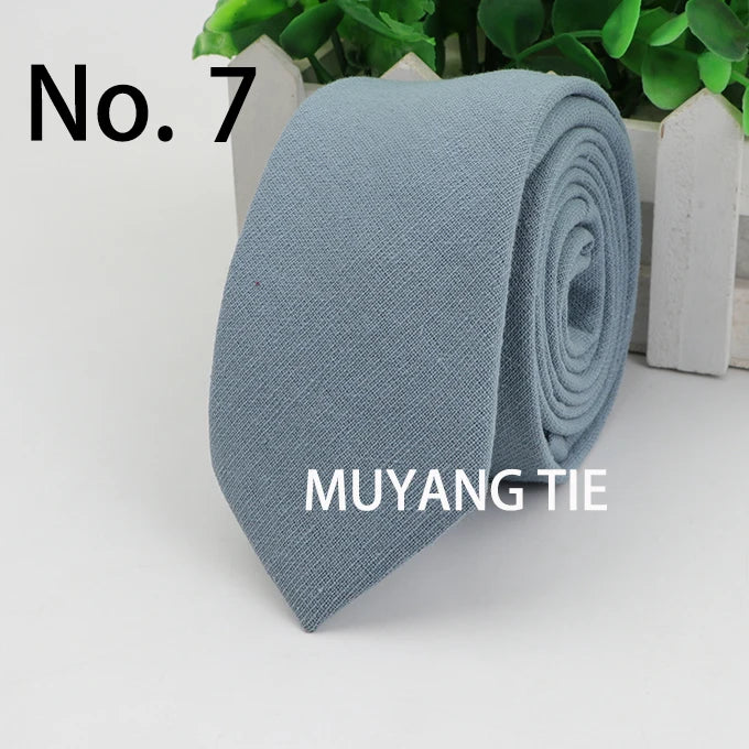 New 2025 Solid Color 6cm Width Tie Cotton Pure Colorful Slim Neckties for Wedding Ties Skinny Groom Necktie for Men