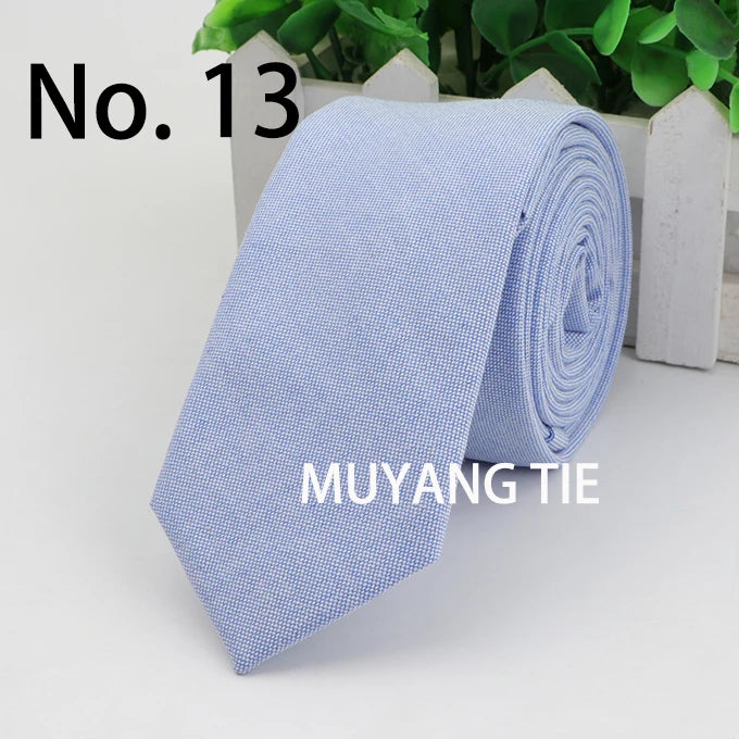 New 2025 Solid Color 6cm Width Tie Cotton Pure Colorful Slim Neckties for Wedding Ties Skinny Groom Necktie for Men