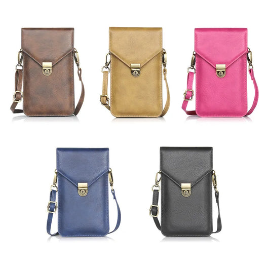 6.5'' Universal Mobile Phone Bag  PU Leather Pouch Crossbody Bags  Double Card Pocket Portable Handbag For iPhone For Samsung