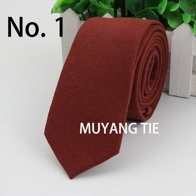 New 2025 Solid Color 6cm Width Tie Cotton Pure Colorful Slim Neckties for Wedding Ties Skinny Groom Necktie for Men