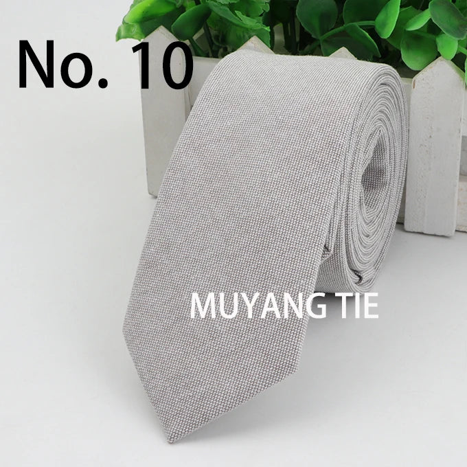 New 2025 Solid Color 6cm Width Tie Cotton Pure Colorful Slim Neckties for Wedding Ties Skinny Groom Necktie for Men