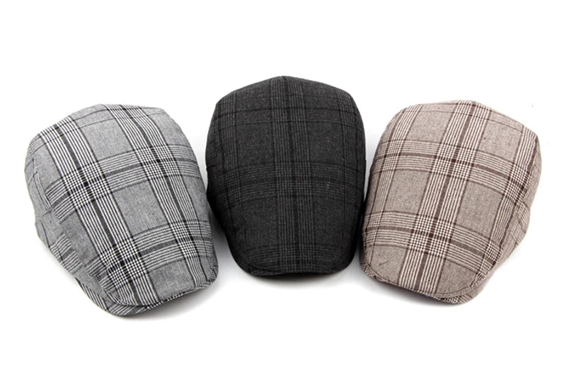 CLIMATE Men Plaid Beret Flat Cap Men Vintage Hat Berets for Men Plaid Casual British Gentleman Beret Retro Flat Caps Beret Hat