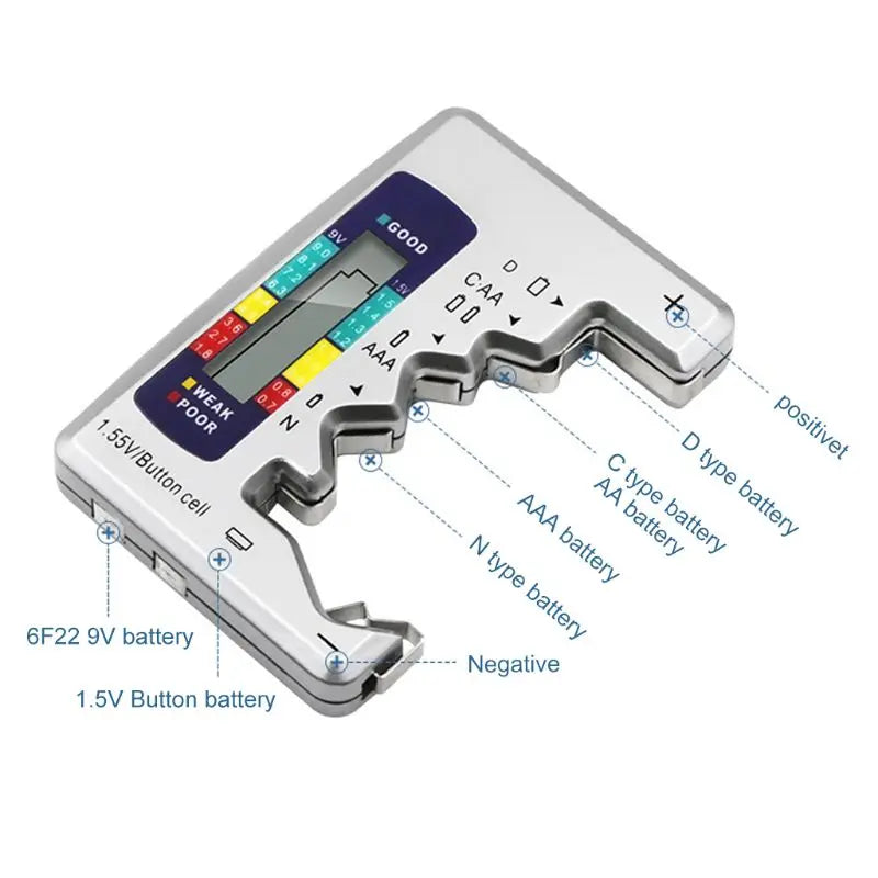 Universal Digital Battery Tester - Capacity Detector for C, D, N, AA, AAA, 9V, 6F22, and 1.55V Button Cell Batteries